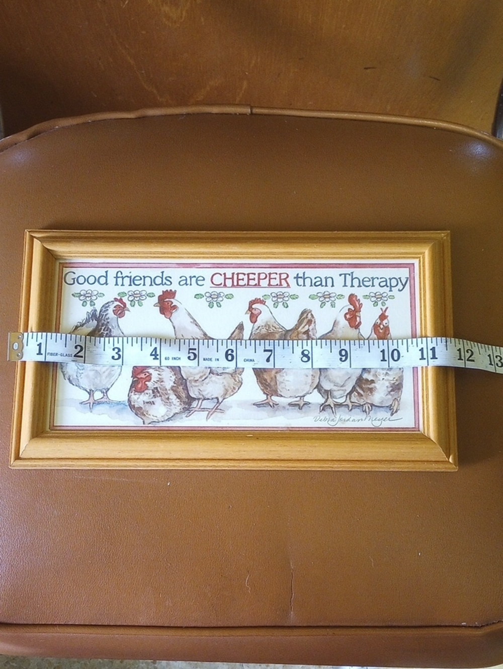 Framed Vtg Art Print. Good Friends Are Cheeper Than Therapy. Chicken Hen Rooster - Picture 6 of 7